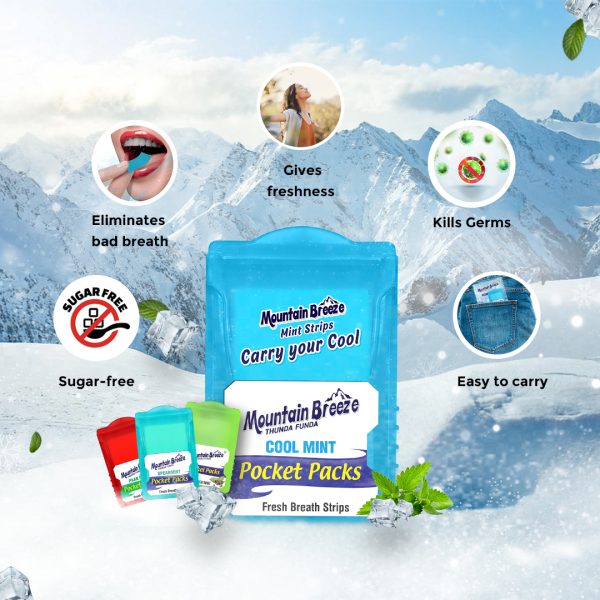 Mountain Breeze Sugar-Free Coolmint Fresh Breath Strips | 99.9% Germ Kill | Blister Pack of 6 (24 Strips) - Image 4