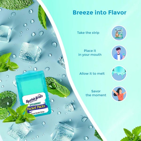 Mountain Breeze Sugar-Free Spearmint Fresh Breath Strips JAR 7 Strips each cassette ( Pack of 40) 40 x 7 = 280 Strips - Image 2