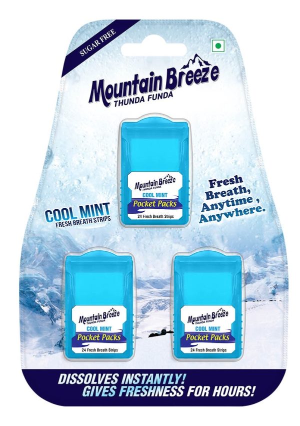 Mountain Breeze Sugar-Free Coolmint Fresh Breath Strips Blister Pack of 3*24strips