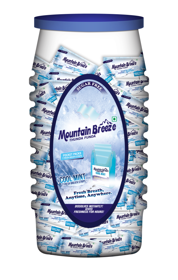 Mountain Breeze Sugar-Free Coolmint Fresh Breath Strips JAR (Pack of 40) ( 7 Strips each cassette ) Pack of 40 x 7 = 280 Strips