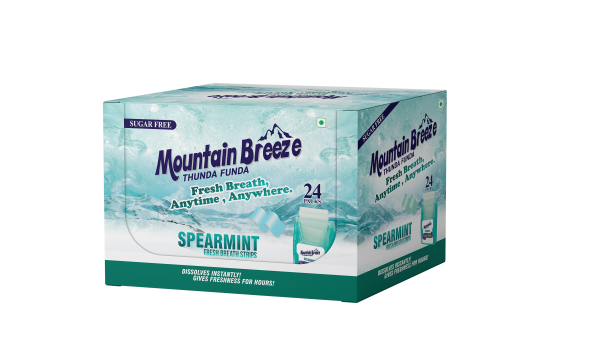 Mountain Breeze Sugar-Free Spearmint Fresh Breath Strips ( 24 Strips ) Pack of 24