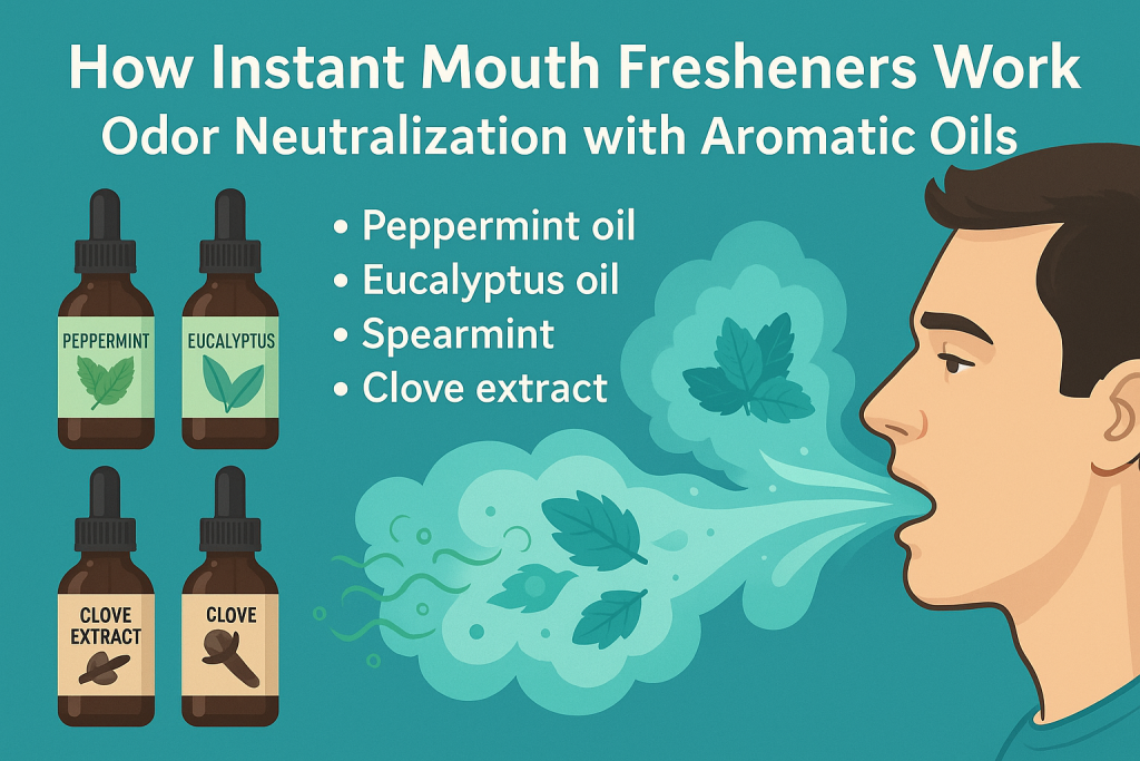 How instant mouth fresheners work using aromatic oils to fight bad breath.