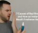 Man using instant mouth freshener spray for bad breath