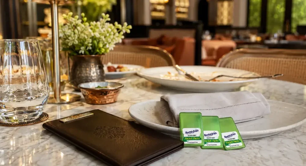 Mouth freshener strips served after a meal at a premium Indian restaurant