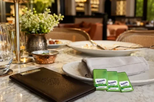 Mouth freshener strips served after a meal at a premium Indian restaurant