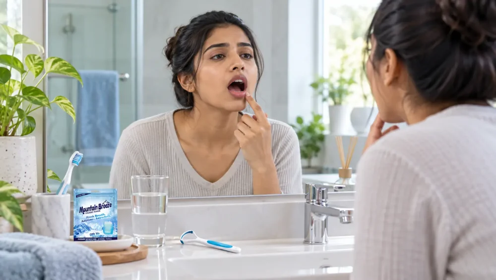 Young Indian adult concerned about tonsil stones and recurring bad breath